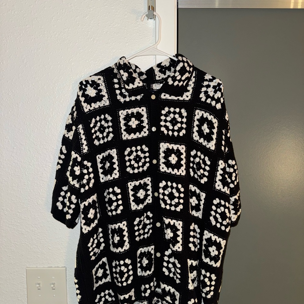 Black and White Crochet button down